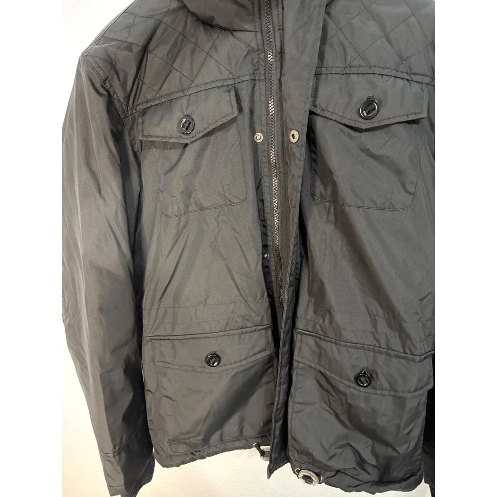 INC International Concepts Mens Hooded Field Jacket Black Quilted Utility M